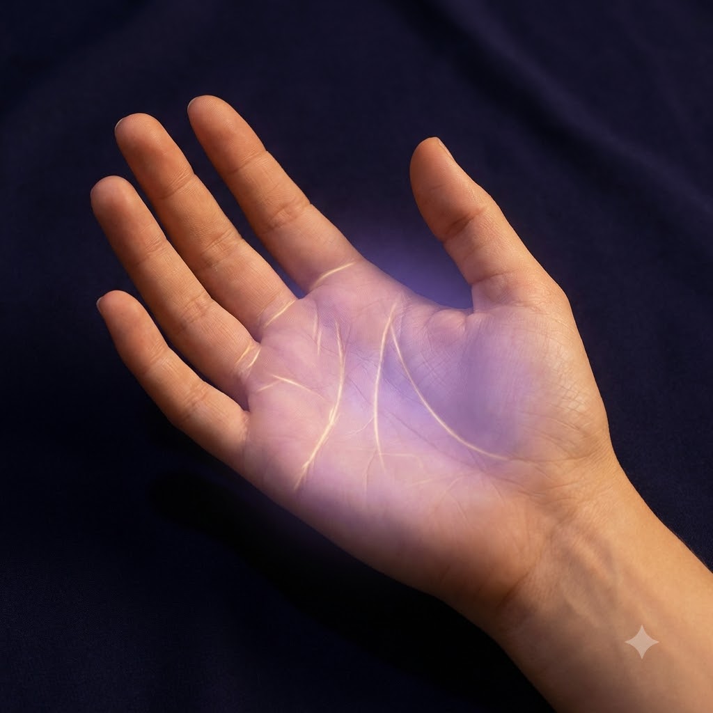 A palm being scanned for a reading