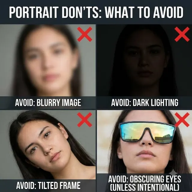 An example photo that is too blurry, dark or angled to use