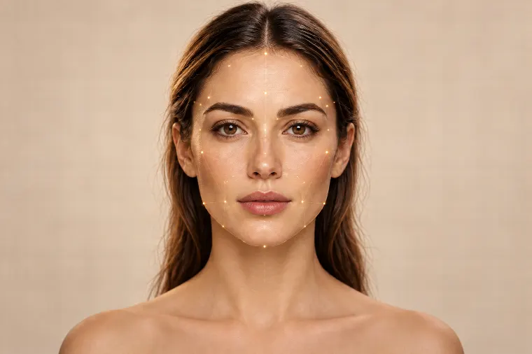 A calm face with its features softly highlighted