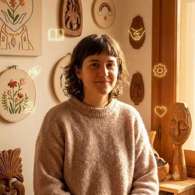 A warm illustration of a person connecting with others