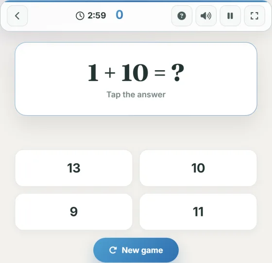 Quick Addition — live gameplay