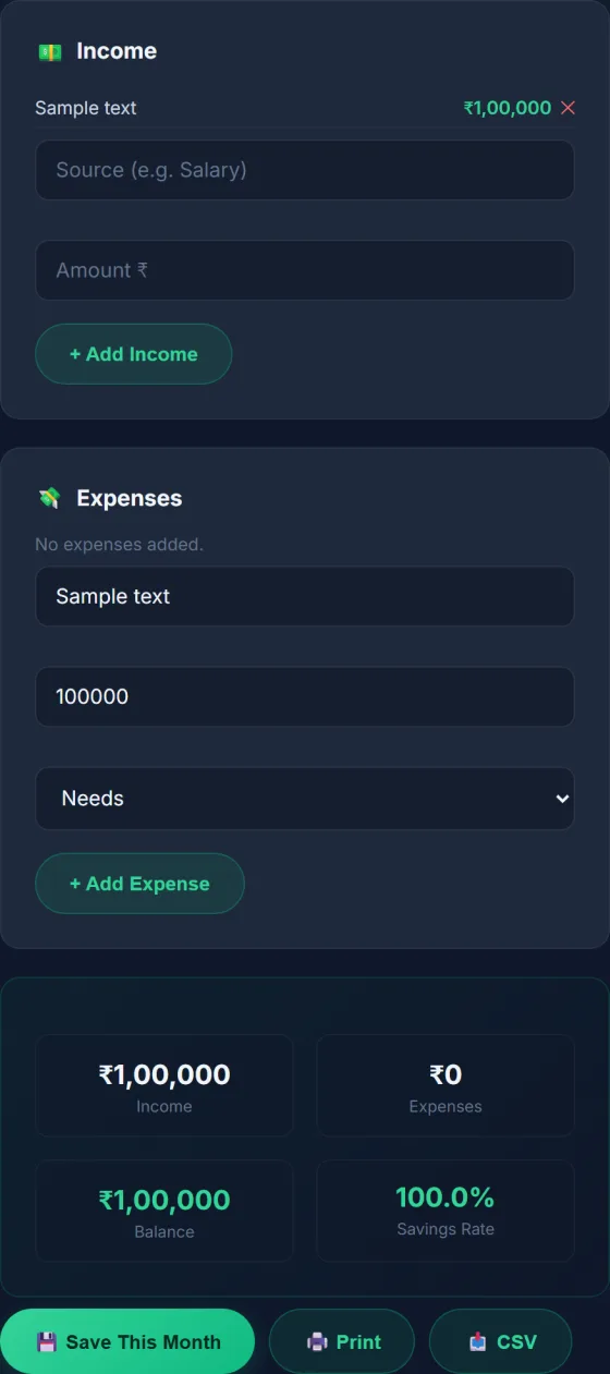Budget Planner — result screen