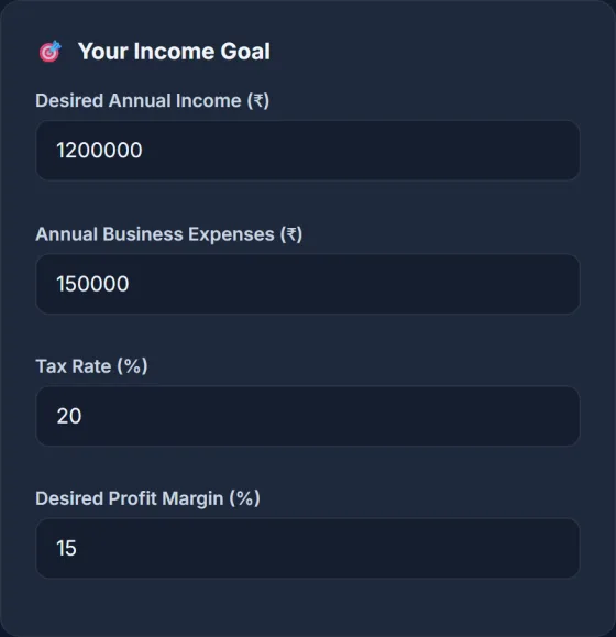 Advanced Freelance Rate Calculator — input screen
