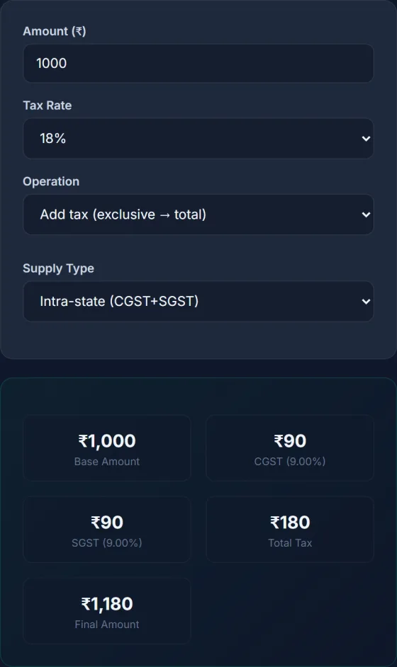 GST / VAT Calculator — result screen