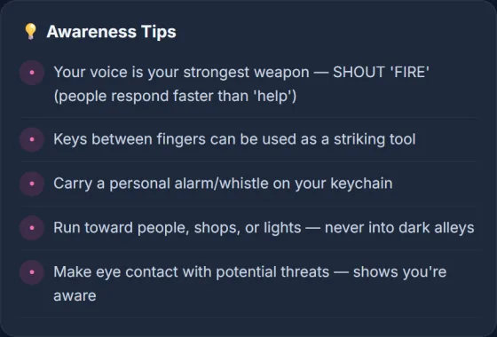 Self-Defense Tips — result screen